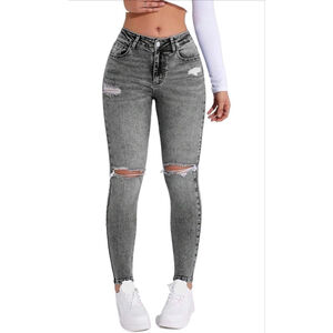 NEW Gray Wash Destructed Ripped Frayed Denim Jeans 40/27